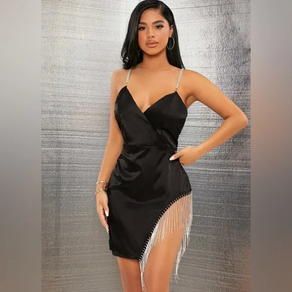 long black floral dress Rhinestone Bow Sweetheart Bodycon Mini Dress Black / M main image 1